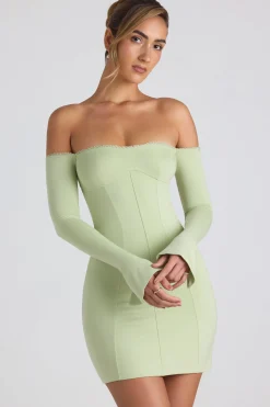 Oh Polly Night Out | Tencel™ Modal Dresses^Modal Off-Shoulder Lace-Trim Mini Dress in Spring Green SpringGreen