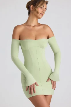 Oh Polly Night Out | Tencel™ Modal Dresses^Modal Off-Shoulder Lace-Trim Mini Dress in Spring Green SpringGreen