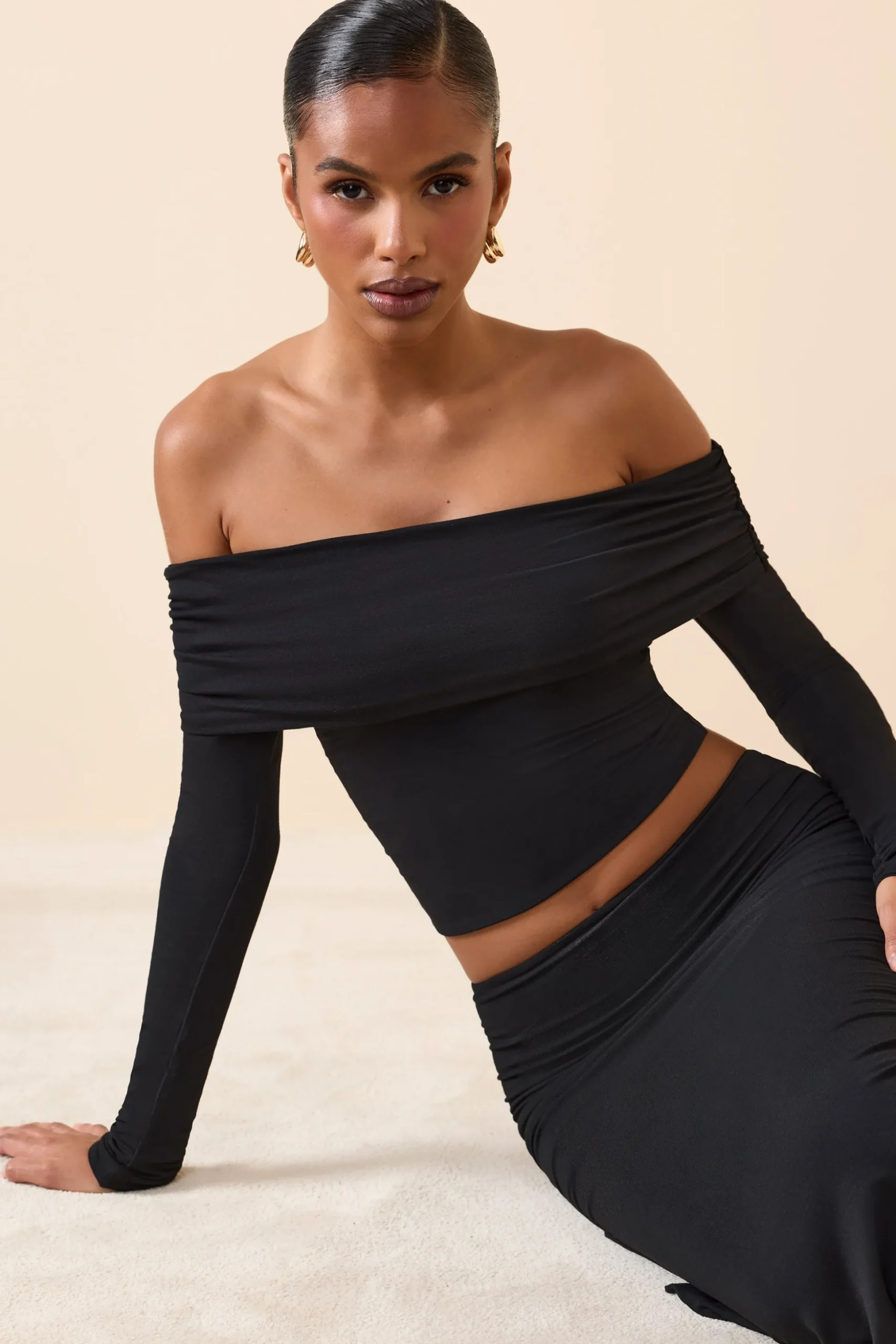 Oh Polly Co-Ords | Tops^Modal Off-Shoulder Long-Sleeve Top in Black