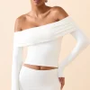 Oh Polly Tops^Modal Off-Shoulder Long-Sleeve Top in White