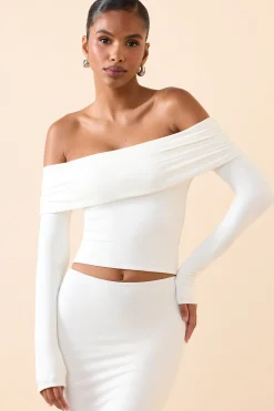 Oh Polly Tops^Modal Off-Shoulder Long-Sleeve Top in White