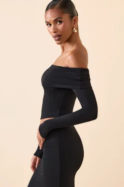 Oh Polly Co-Ords | Tops^Modal Off-Shoulder Long-Sleeve Top in Black