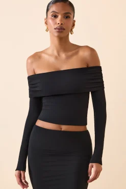 Oh Polly Co-Ords | Tops^Modal Off-Shoulder Long-Sleeve Top in Black