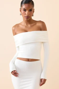 Oh Polly Tops^Modal Off-Shoulder Long-Sleeve Top in White