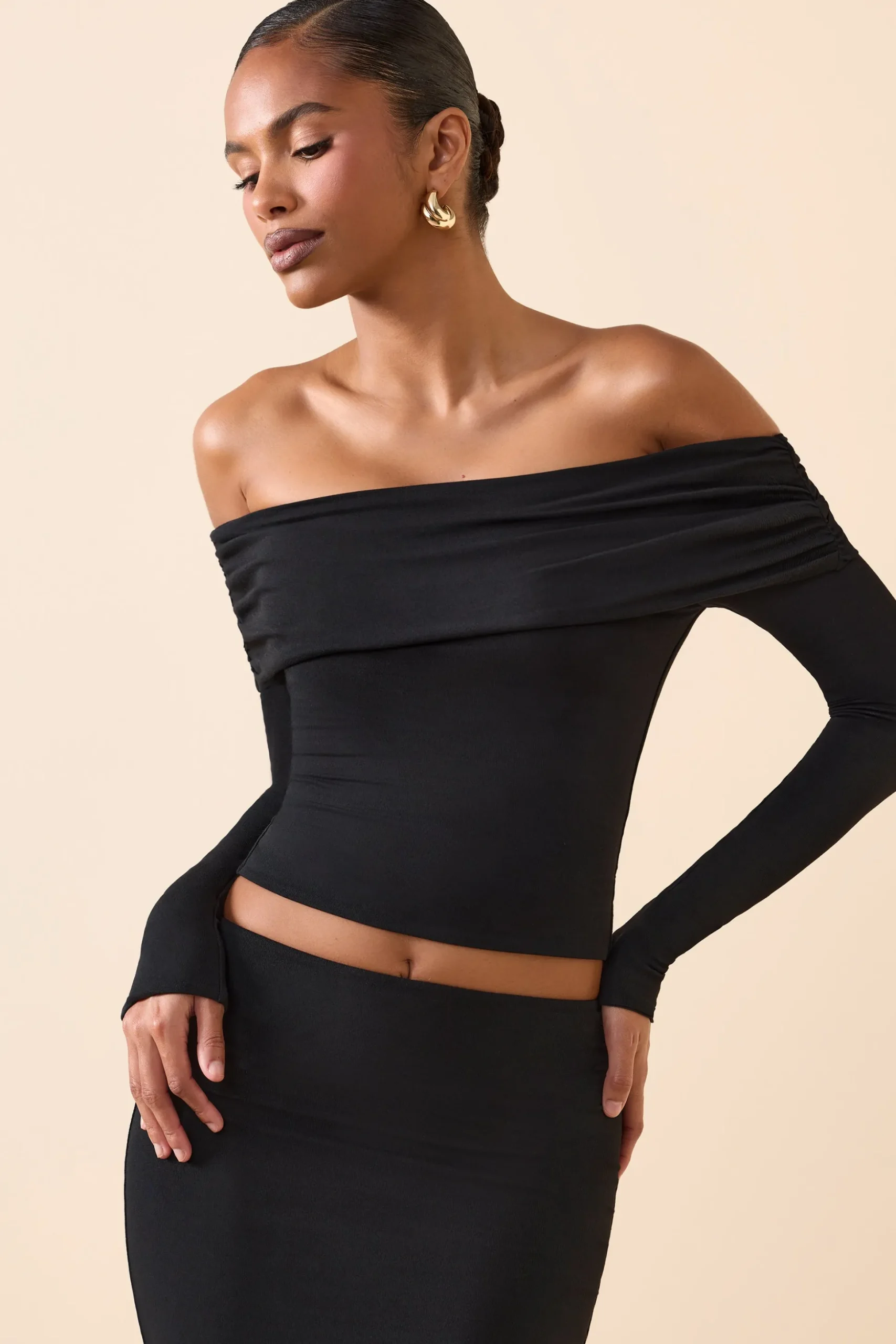 Oh Polly Co-Ords | Tops^Modal Off-Shoulder Long-Sleeve Top in Black