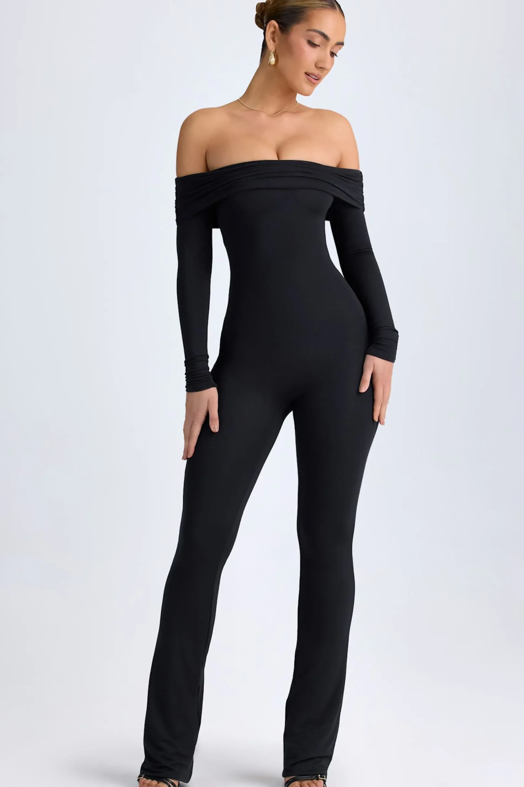 Oh Polly Jumpsuits & Unitards^Modal Off-Shoulder Ruched Jumpsuit in Black