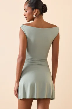 Oh Polly Fall Outfits^Modal Off-Shoulder Ruched A-Line Mini Dress in Smoke Green SmokeGreen
