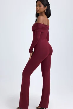 Oh Polly Jumpsuits & Unitards^Modal Off-Shoulder Ruched Jumpsuit in Wine Red WineRed