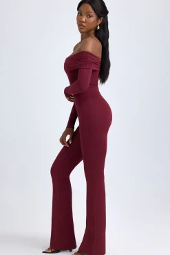 Oh Polly Jumpsuits & Unitards^Modal Off-Shoulder Ruched Jumpsuit in Wine Red WineRed