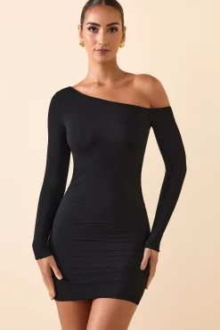 Oh Polly Fall Outfits^Modal Off-Shoulder Ruched Mini Dress in Black