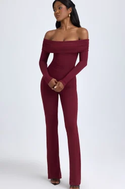 Oh Polly Jumpsuits & Unitards^Modal Off-Shoulder Ruched Jumpsuit in Wine Red WineRed