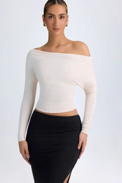 Oh Polly Tops^Modal One-Shoulder Ruched Top in Ivory