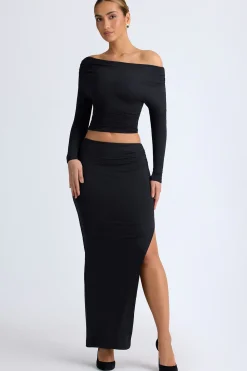 Oh Polly Tops^Modal One-Shoulder Ruched Top in Black