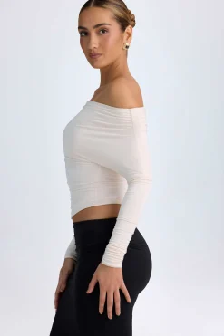 Oh Polly Tops^Modal One-Shoulder Ruched Top in Ivory