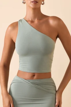 Oh Polly Co-Ords | Tops^Modal One-Shoulder Top in Smoke Green