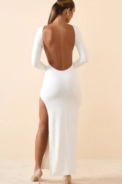 Oh Polly Fall Outfits^Modal Open-Back Long-Sleeve Maxi Dress in White