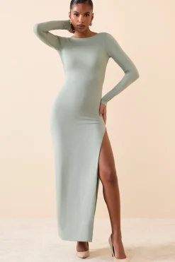 Oh Polly Fall Outfits^Modal Open-Back Long-Sleeve Maxi Dress in Smoke Green