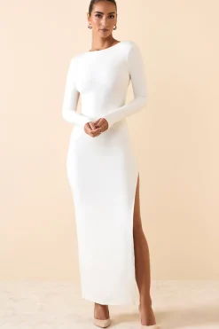 Oh Polly Fall Outfits^Modal Open-Back Long-Sleeve Maxi Dress in White