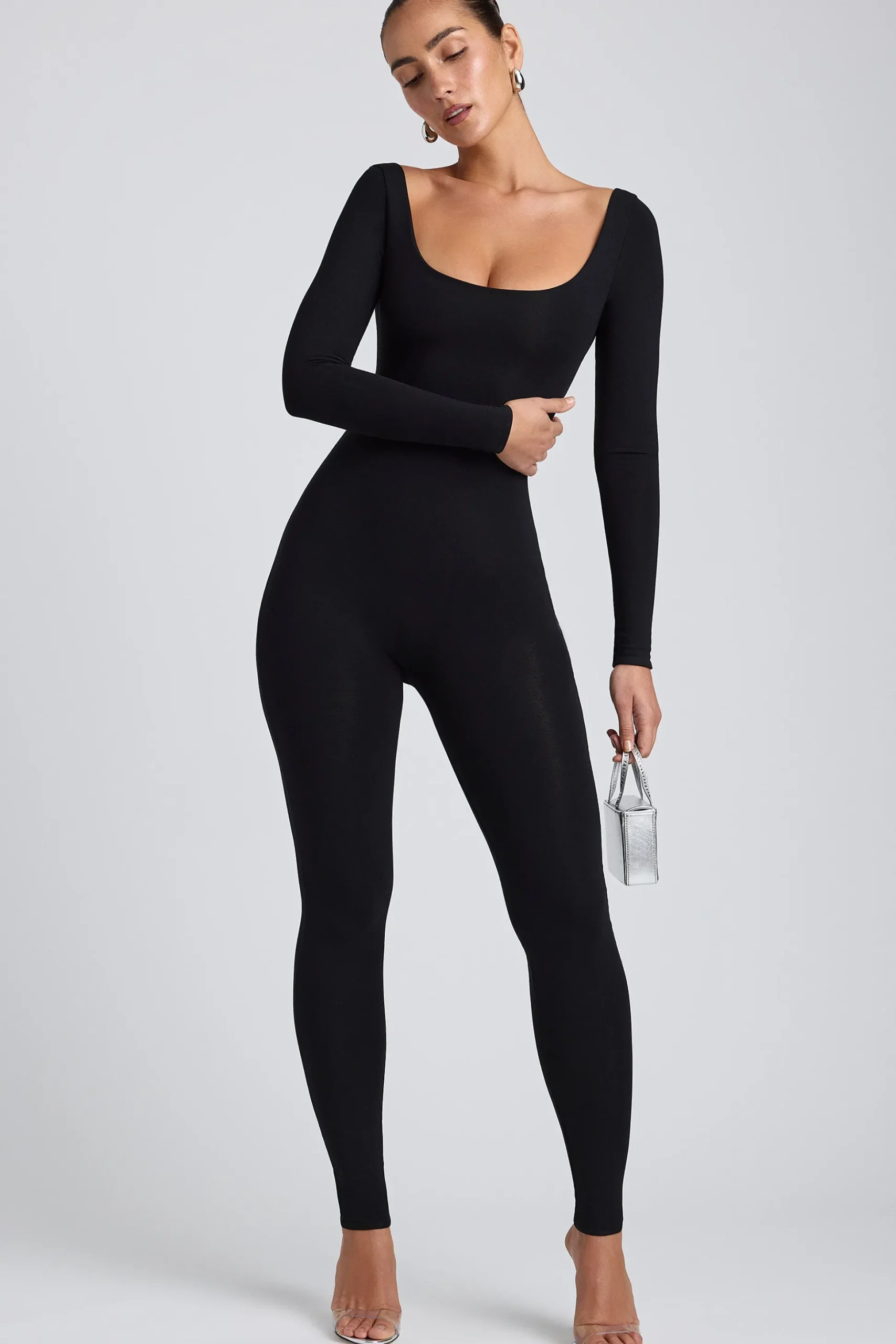 Oh Polly Elevated Essentials | Fall Outfits^Modal Petite Scoop-Neck Cross-Back Jumpsuit in Black