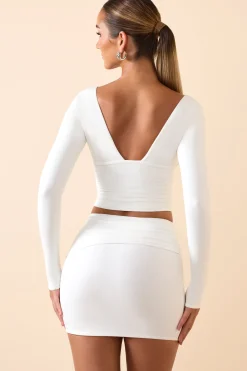 Oh Polly Tops^Modal Plunge Long-Sleeve Top in White