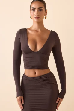 Oh Polly Co-Ords | Tops^Modal Plunge Long-Sleeve Top in Chocolate Brown ChocolateBrown