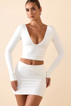 Oh Polly Tops^Modal Plunge Long-Sleeve Top in White