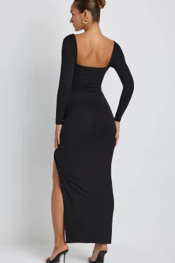 Oh Polly Fall Outfits^Modal Plunge Neck Long Sleeve Maxi Dress in Black