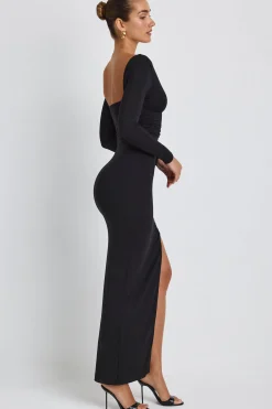 Oh Polly Fall Outfits^Modal Plunge Neck Long Sleeve Maxi Dress in Black