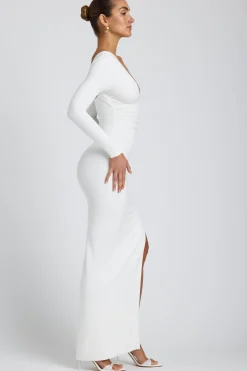 Oh Polly Women'S Clothing Sale - $65 And Under | Women'S Clothing Sale - $40 And Under^Modal Plunge Neck Long Sleeve Maxi Dress in White