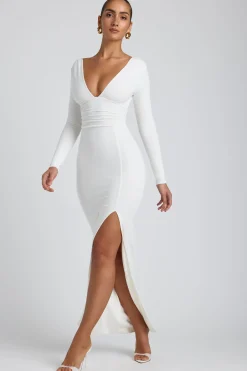 Oh Polly Women'S Clothing Sale - $65 And Under | Women'S Clothing Sale - $40 And Under^Modal Plunge Neck Long Sleeve Maxi Dress in White