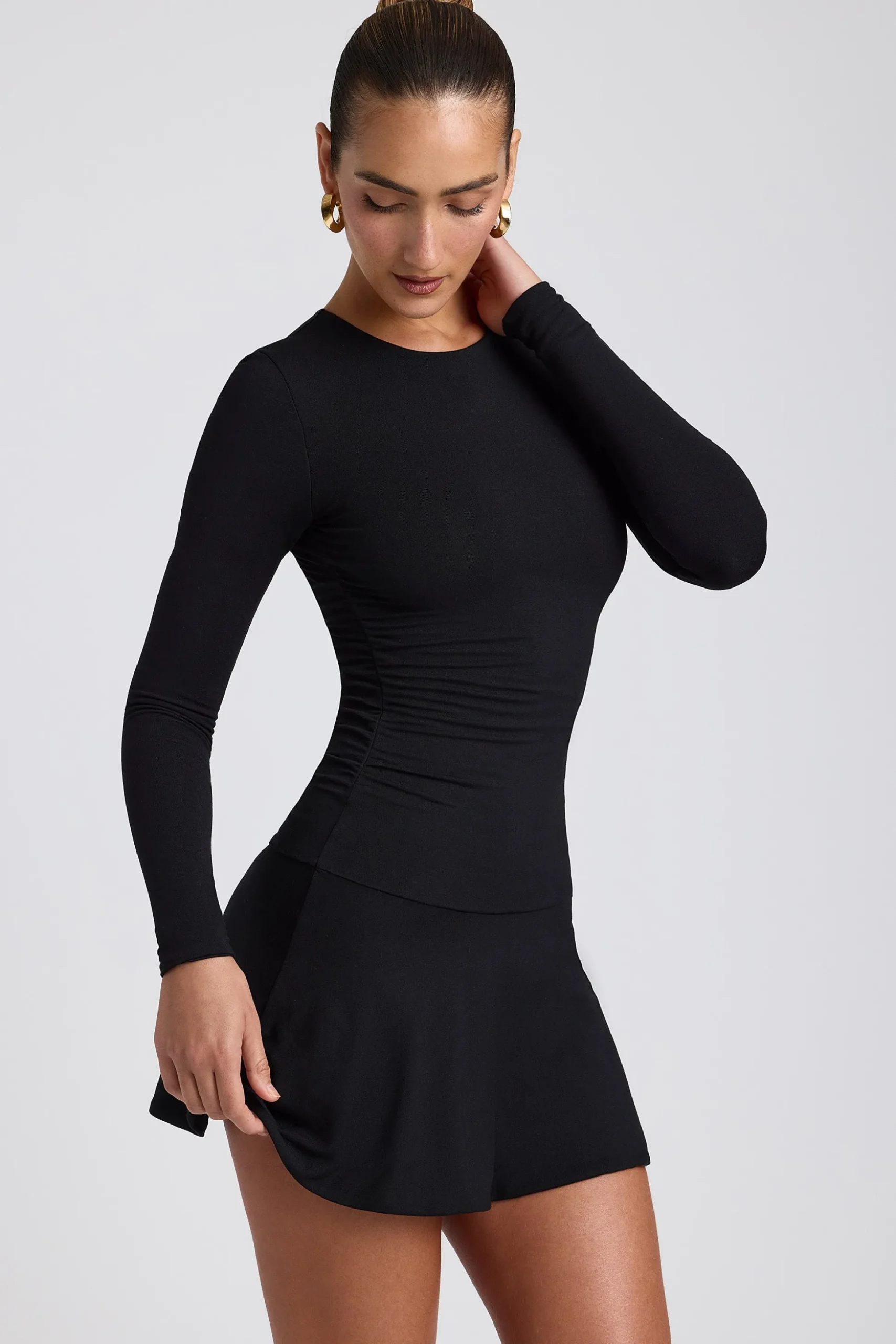 Oh Polly Elevated Essentials | Fall Outfits^Modal Ruched Crew-Neck Mini Dress in Black