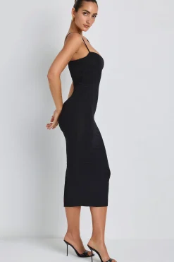 Oh Polly Elevated Essentials^Modal Ruched Layered Midaxi Dress in Black