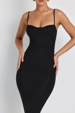 Oh Polly Elevated Essentials^Modal Ruched Layered Midaxi Dress in Black