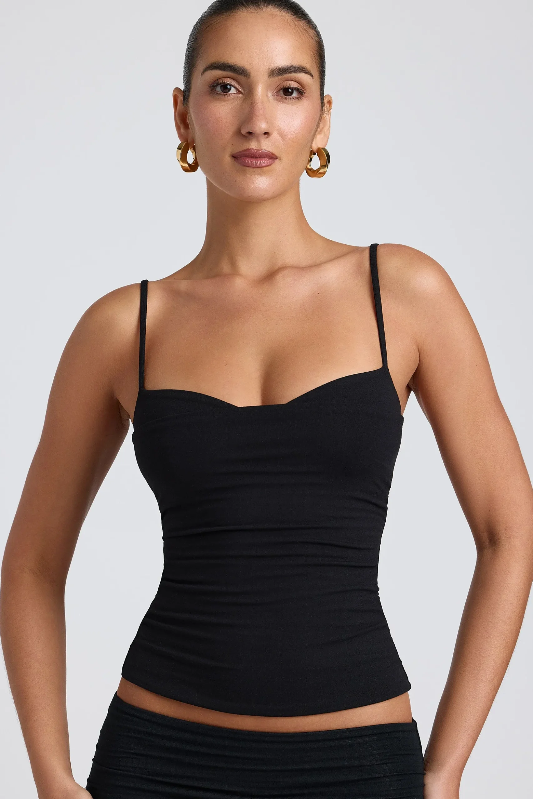 Oh Polly Co-Ords | Tops^Modal Ruched Layered Tank Top in Black