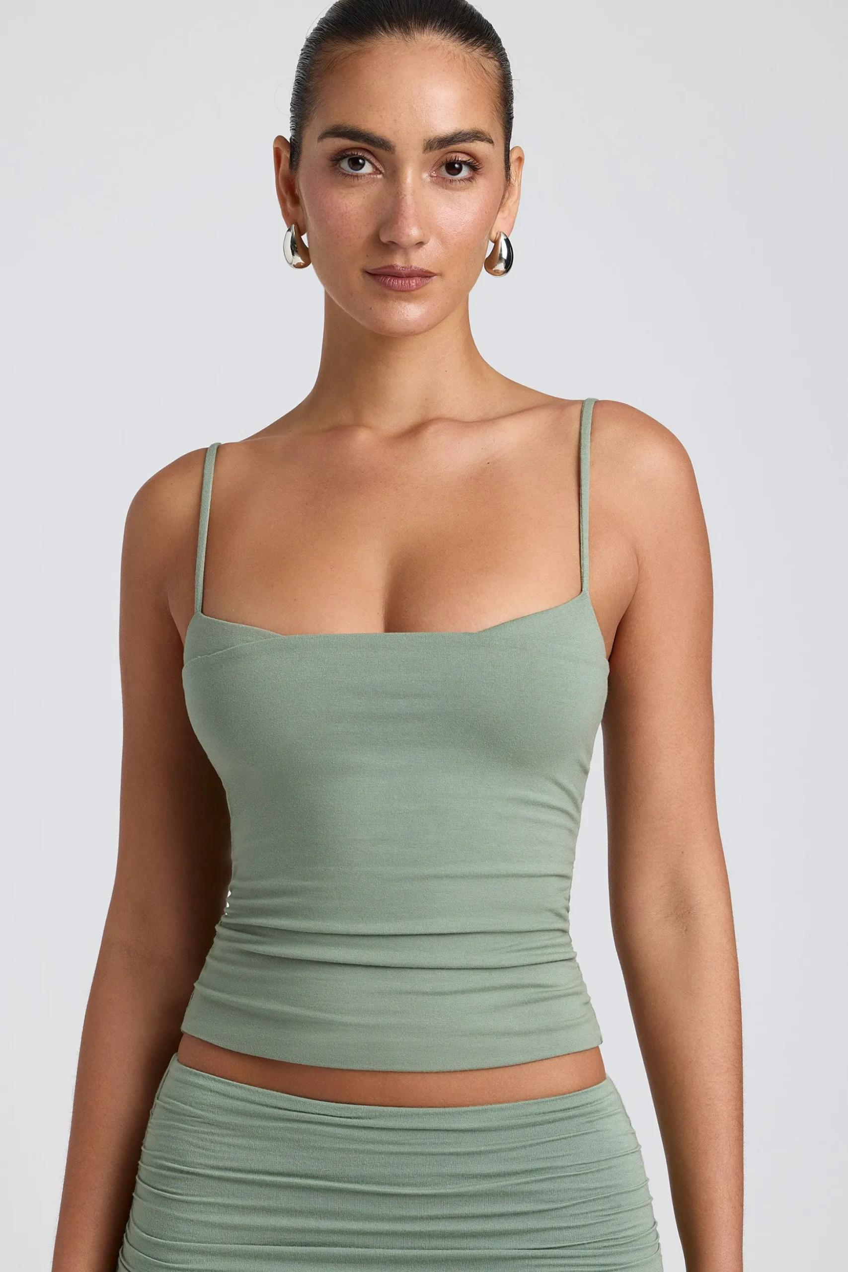 Oh Polly Co-Ords | Tops^Modal Ruched Layered Tank Top in Sage Green SageGreen