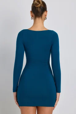 Oh Polly Elevated Essentials | Fall Outfits^Modal Ruched Long-Sleeve Mini Dress in Deep Teal DeepTeal