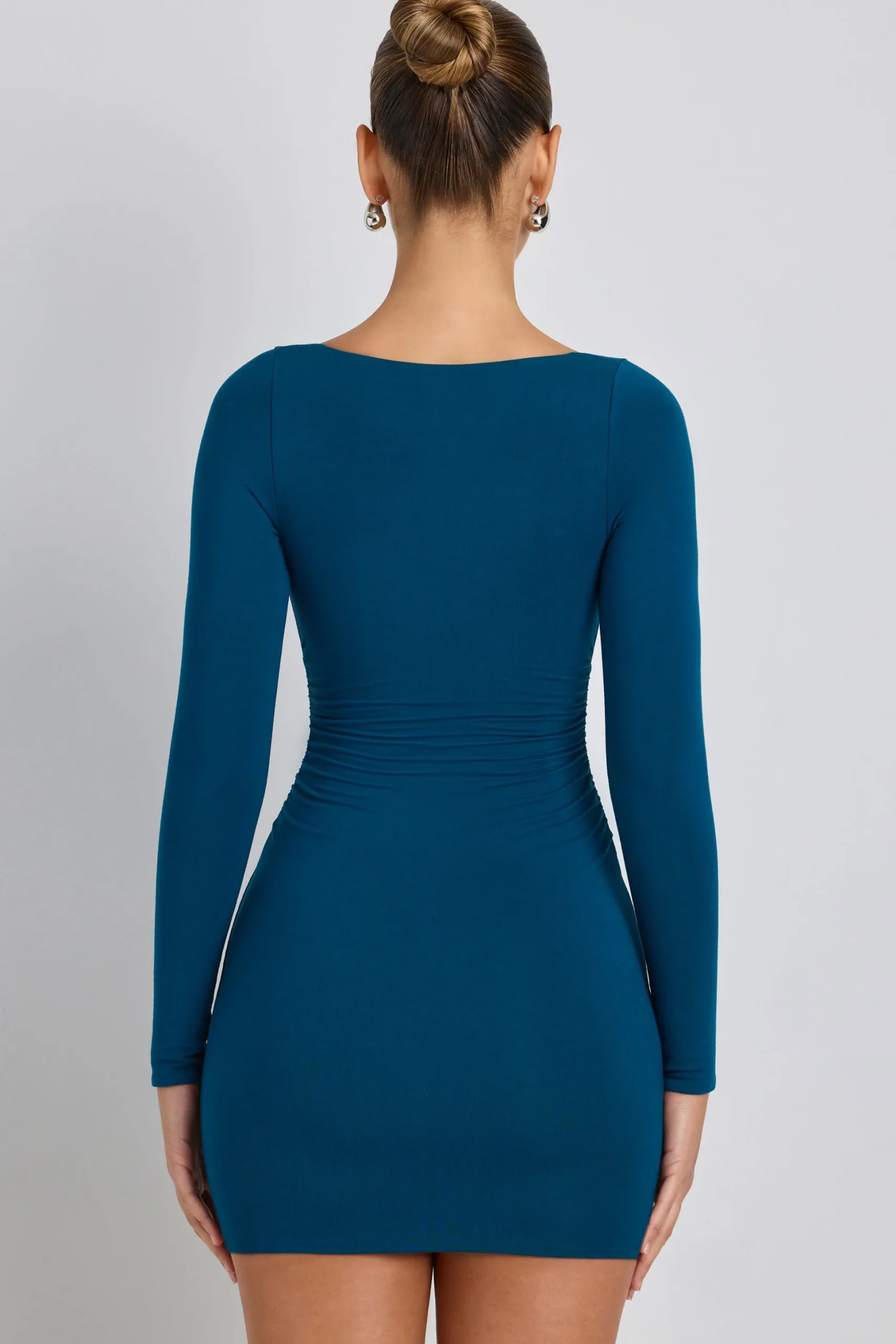 Oh Polly Elevated Essentials | Fall Outfits^Modal Ruched Long-Sleeve Mini Dress in Deep Teal DeepTeal