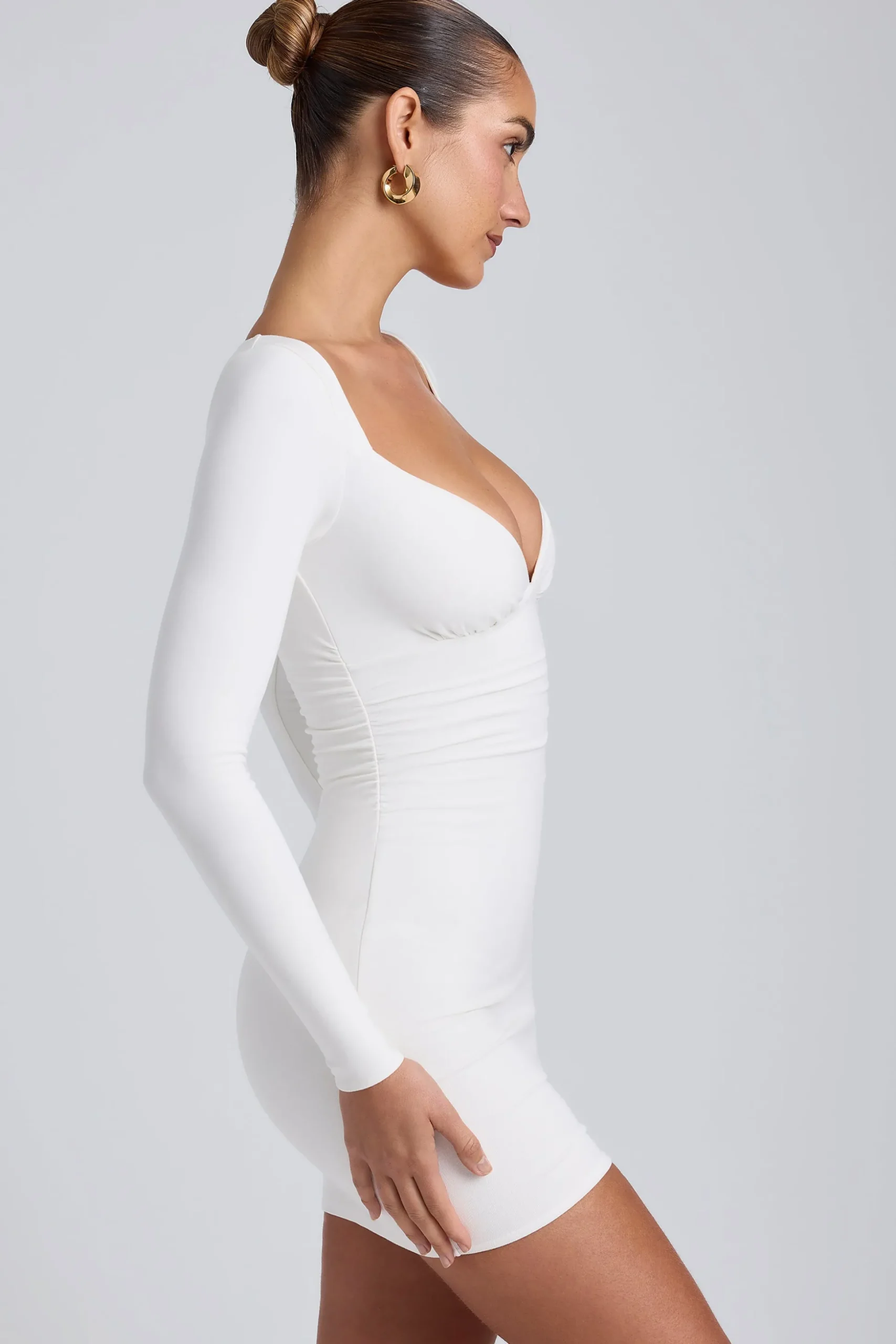 Oh Polly Women'S Clothing Sale - $65 And Under^Modal Ruched Long-Sleeve Mini Dress in White