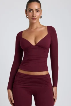 Oh Polly Co-Ords | Tops^Modal Ruched Long-Sleeve Top in Plum