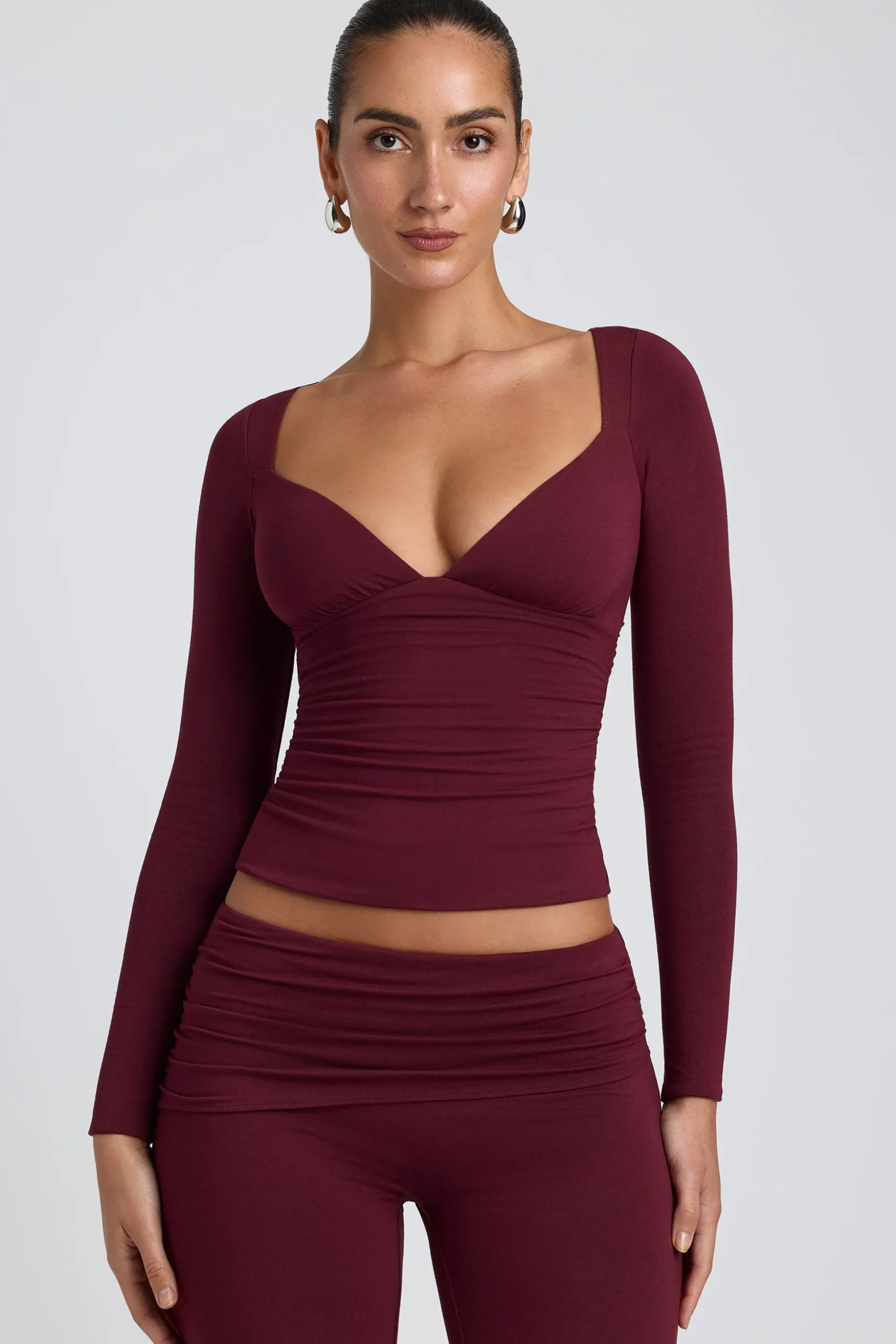 Oh Polly Co-Ords | Tops^Modal Ruched Long-Sleeve Top in Plum