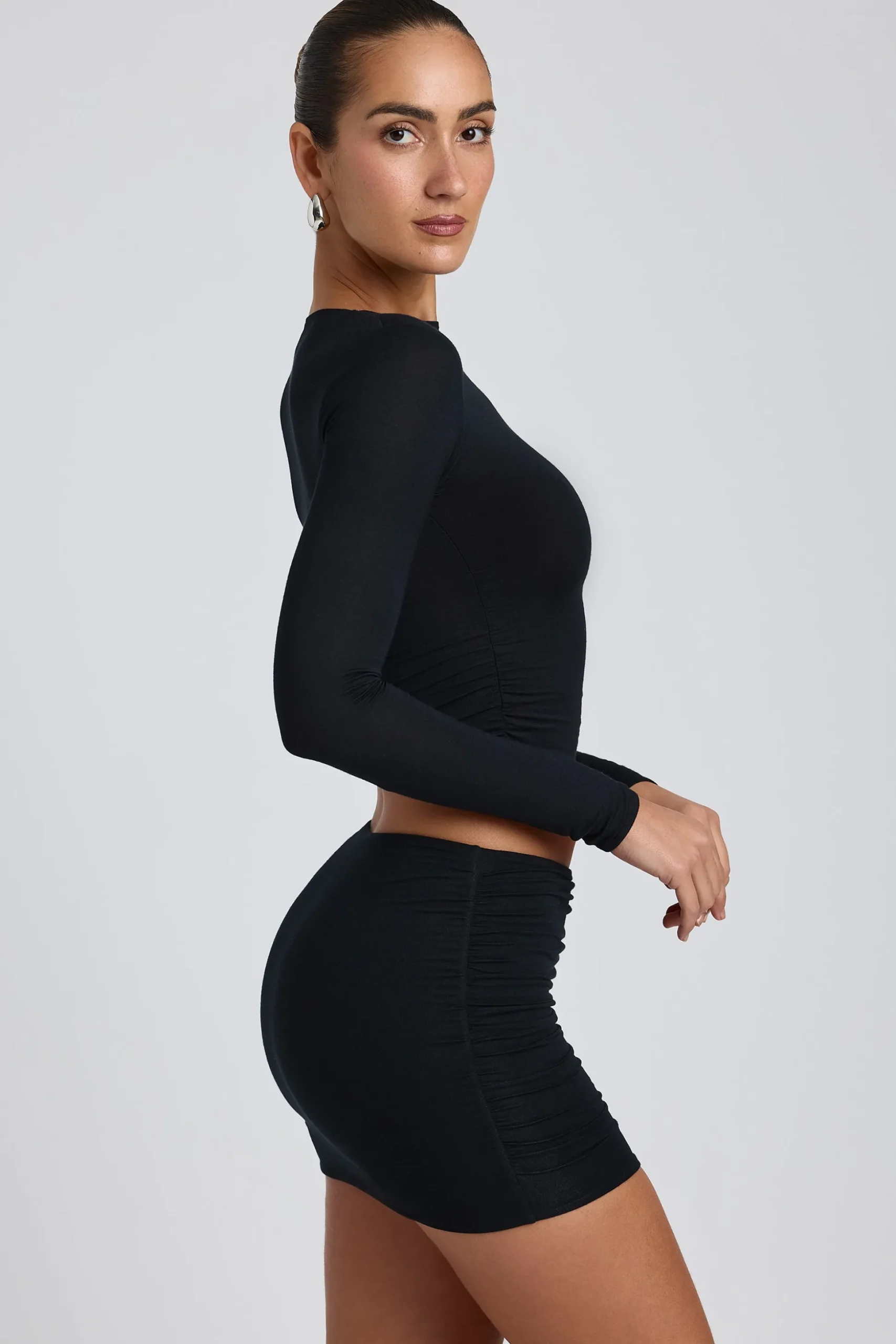 Oh Polly Co-Ords | Tops^Modal Ruched Long-Sleeve Top in Black