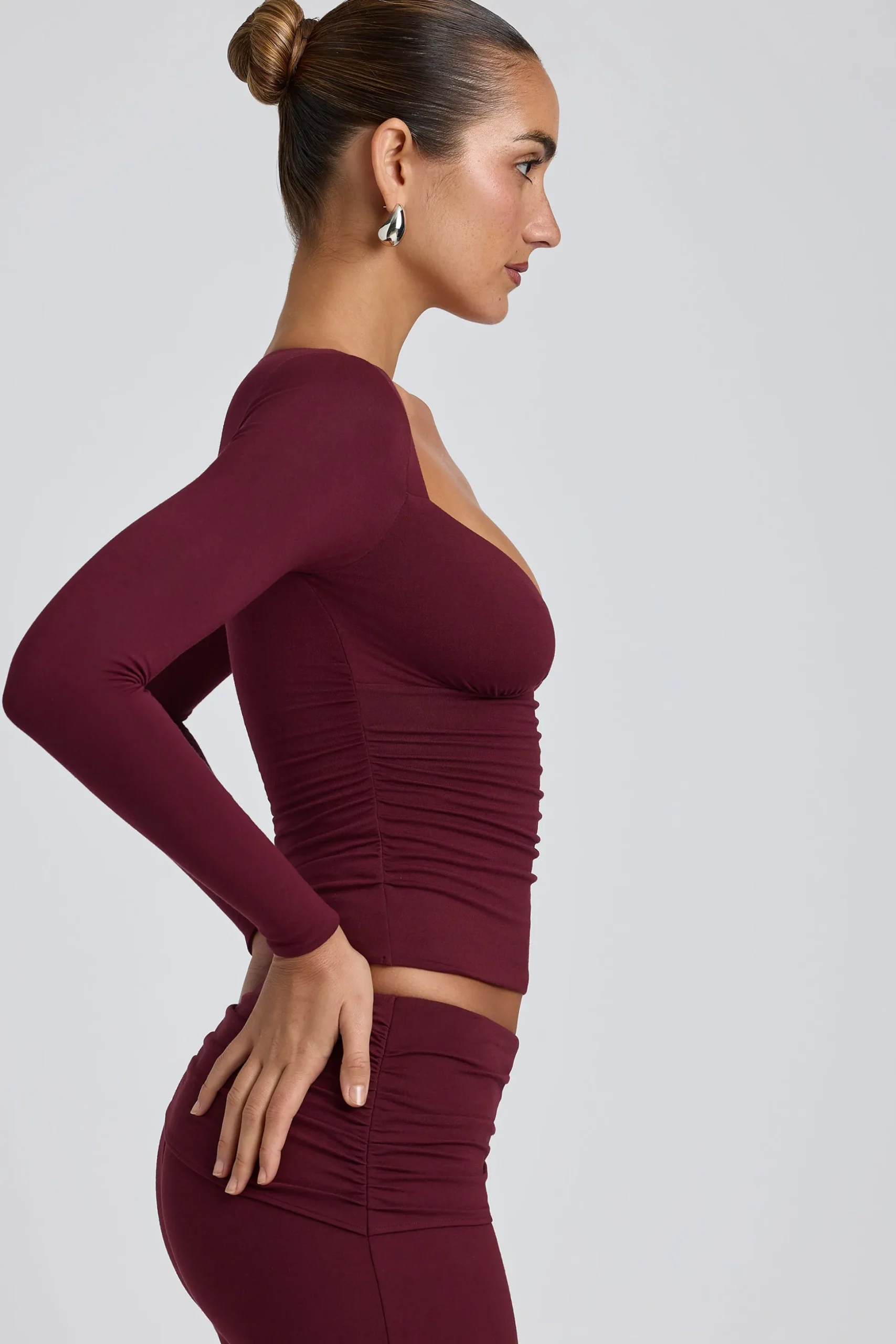 Oh Polly Co-Ords | Tops^Modal Ruched Long-Sleeve Top in Plum