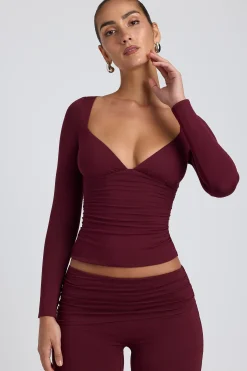 Oh Polly Co-Ords | Tops^Modal Ruched Long-Sleeve Top in Plum