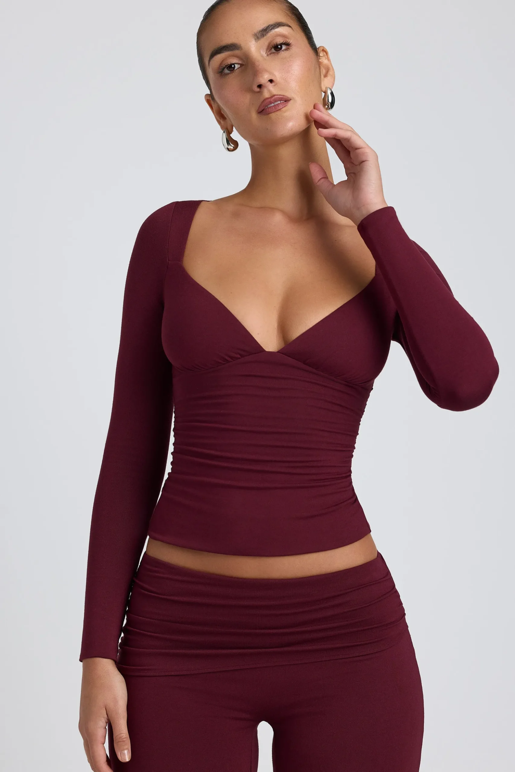 Oh Polly Co-Ords | Tops^Modal Ruched Long-Sleeve Top in Plum