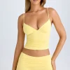 Oh Polly Co-Ords^Modal Ruched Mini Shorts in Lemon Sherbet