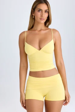 Oh Polly Co-Ords^Modal Ruched Mini Shorts in Lemon Sherbet