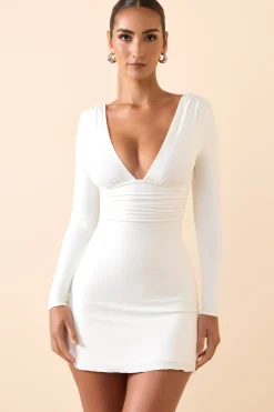 Oh Polly Fall Outfits^Modal Ruched Plunge A-Line Mini Dress in White