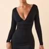 Oh Polly Fall Outfits^Modal Ruched Plunge A-Line Mini Dress in Black