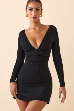 Oh Polly Fall Outfits^Modal Ruched Plunge A-Line Mini Dress in Black