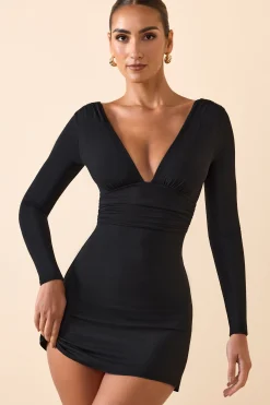 Oh Polly Fall Outfits^Modal Ruched Plunge A-Line Mini Dress in Black
